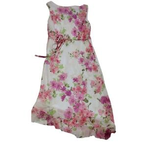 Amy Byer Pink Petal Floral White Sleeveless Dress Girls Size 7